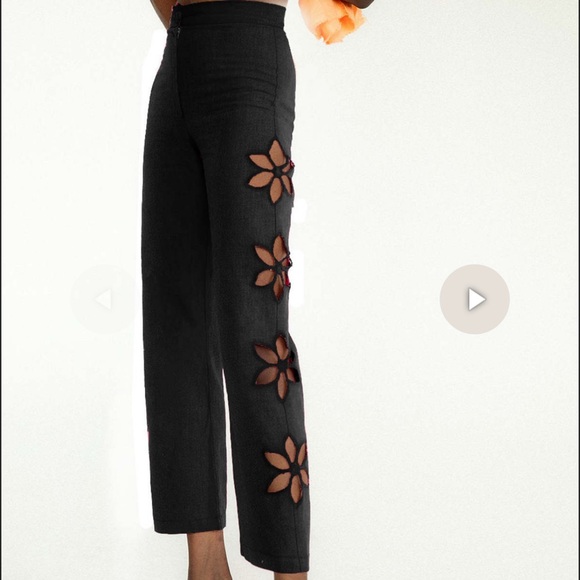 Black linen Cutout Women's Pants - Picture 1 of 8